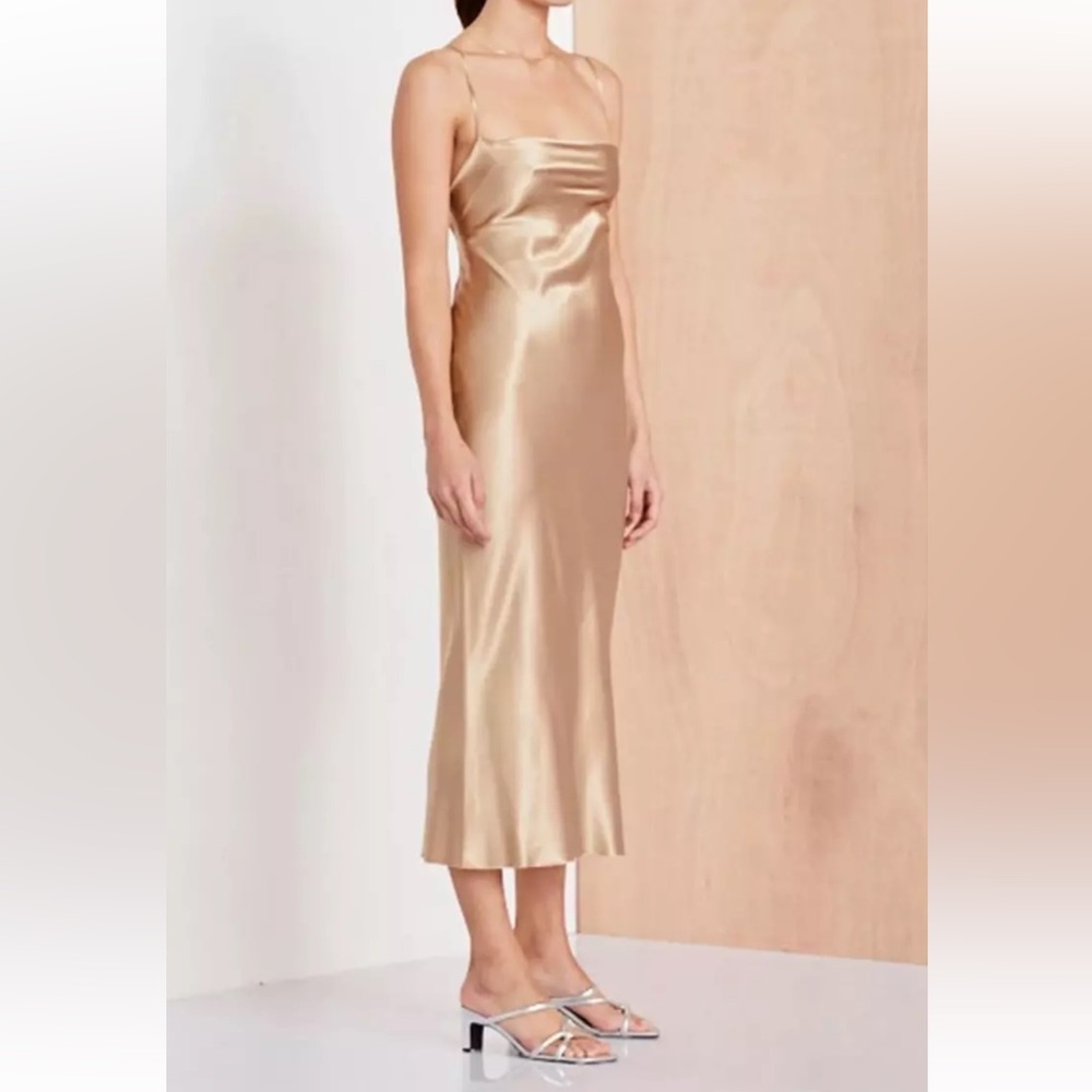 BEC + BRIDGE Gold Silk Backless Midi Slip Dress 0 2 XS